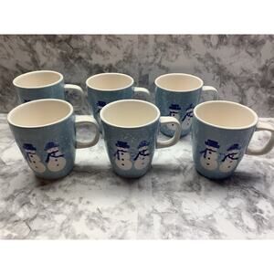 Set of Six Target Home Snowman Blue Winter Frost 12 ounce Coffee Mugs